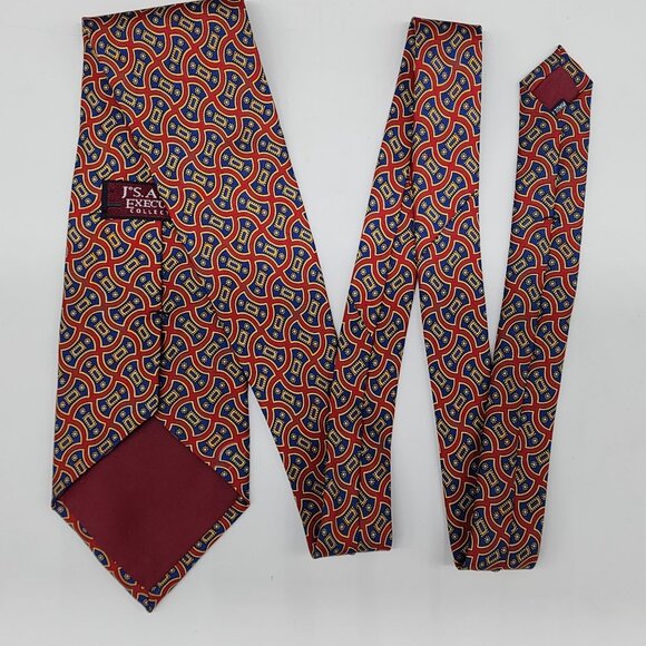 JOS.A.BANK Signature Collection Silk Tie Red Blue Geometric 56.5" Long 4" Wide - Picture 2 of 5